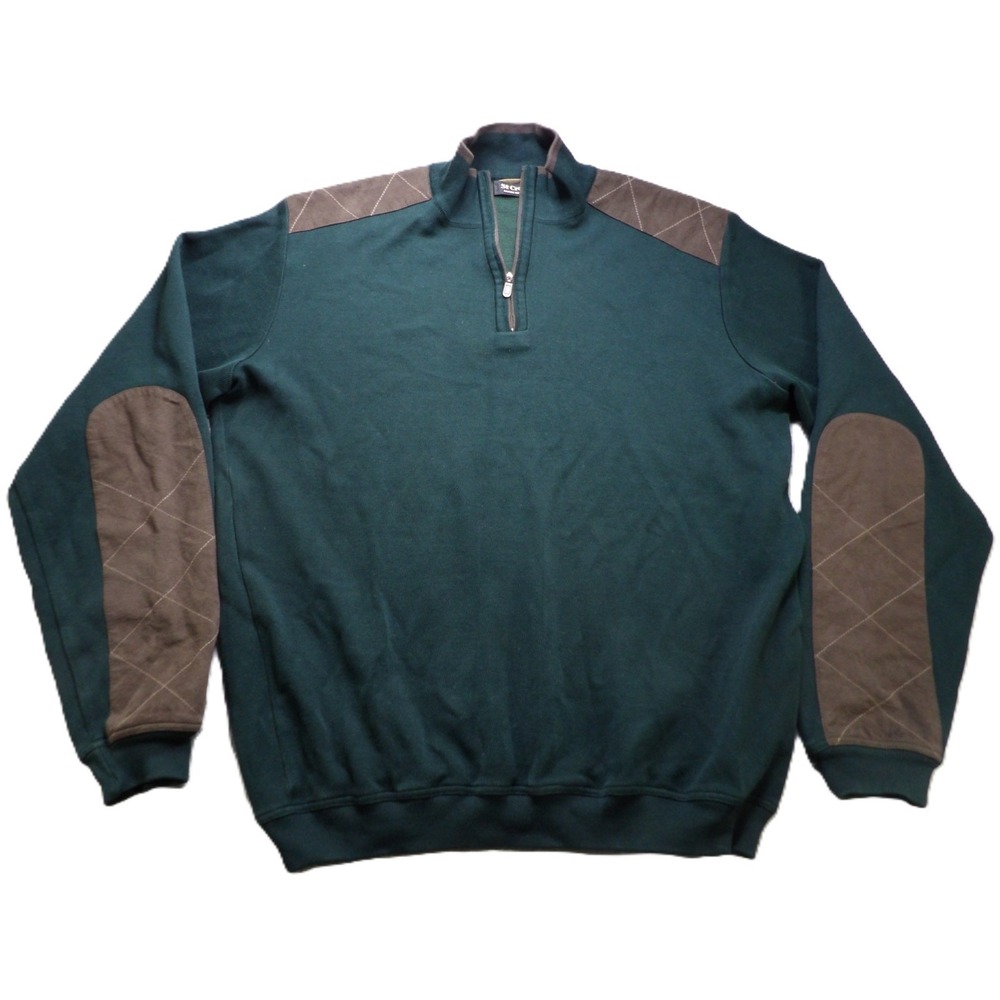 VTG 90s St Croix Men XLT Green 1/4 Zip Sweater Quilted Suede Patches Made In USA